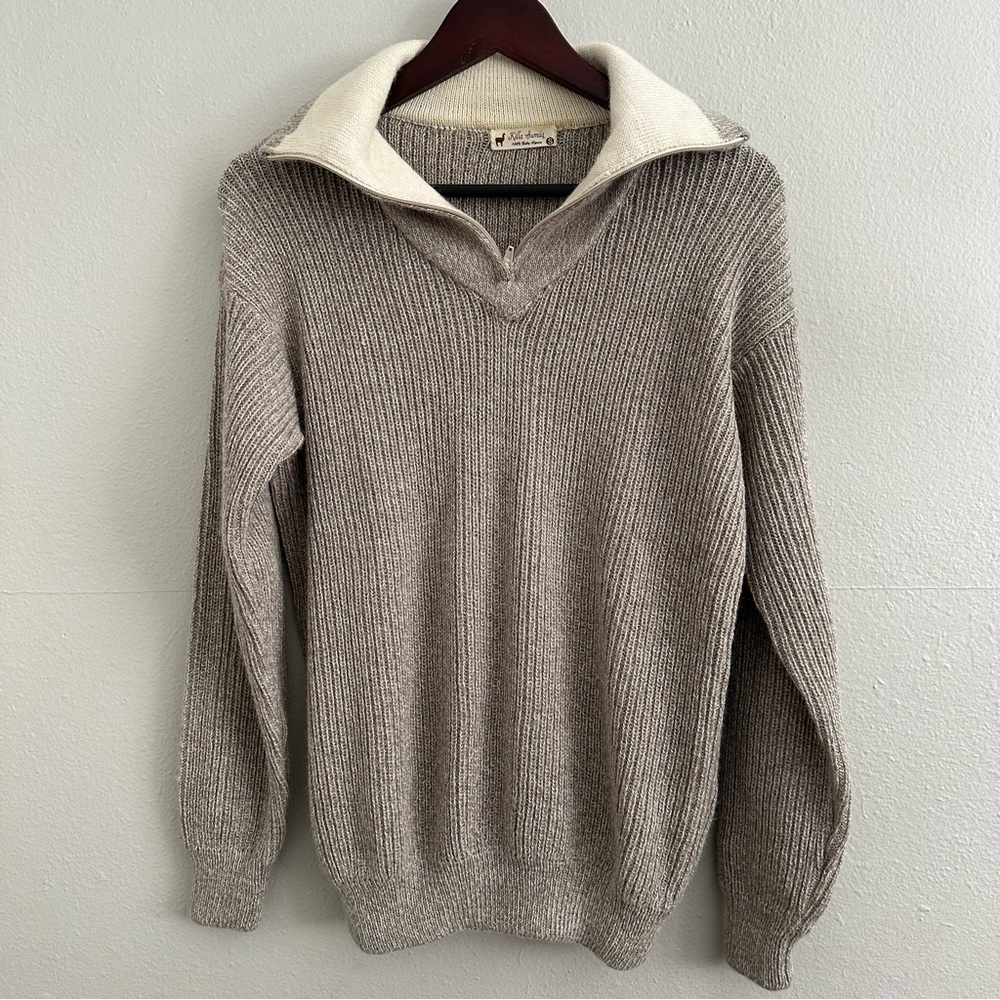 Killa Sumaq 100% Alpaca Pullover Sweater Women’s Small Tan Ribbed Knit Cottage